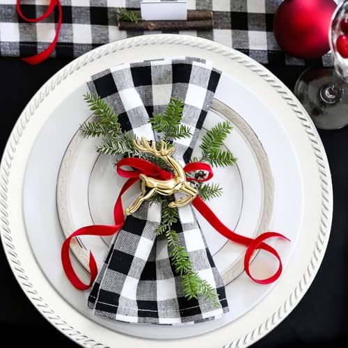 ZeeDix Christmas Gold Reindeer Napkin Rings Set of 24 for Table Decoration