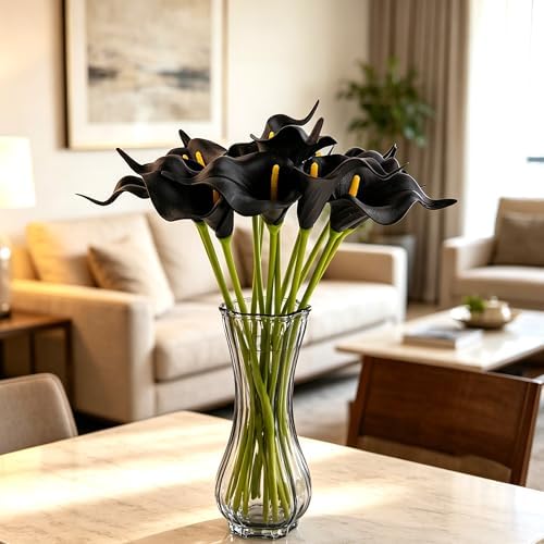 YOOHUA 13PCS Artificial Calla Lily Black Flowers for Wedding Halloween Bouquet Flower Home Decoration Faux Calla Lilies Flower, Black