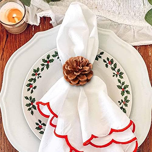 Christmas Napkin Rings, Napkin Rings Set of 4 with Christmas Pinecone Cloth Napkin Rings for Christmas Table Decoration, Wedding, Thanksgiving, Party, Dinner Table Decor (Christmas Pinecone)
