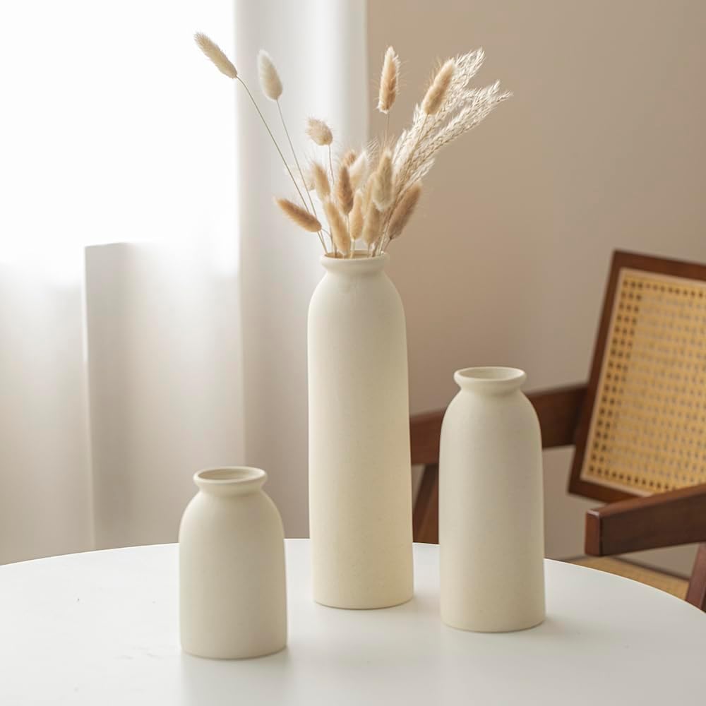 Tall Decorative Ceramic Vase Set / Standard Beige / 10.4 Inch / Set of 3