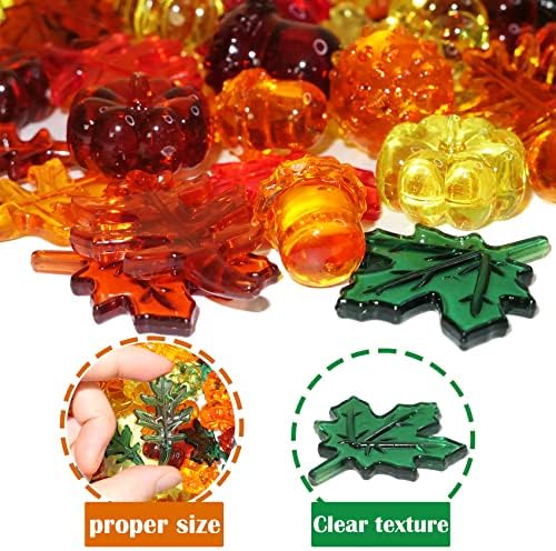 HADDIY Fall Sensory Bin Filler ,165 Pcs Acrylic Pumpkin Leaves Acorn Gems Vase Fillers for Thankgiving Centerpieces Table Decorations,Table Scatters,Preschool Counting and Thankgiving Craft