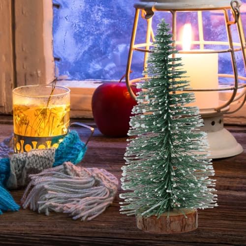 DECHOUS Mini Christmas Tree 4 Inch Snow Frost Miniature Christmas Bottle Brush Trees with Wooden Base for Xmas Decoration Holiday Party Home Table