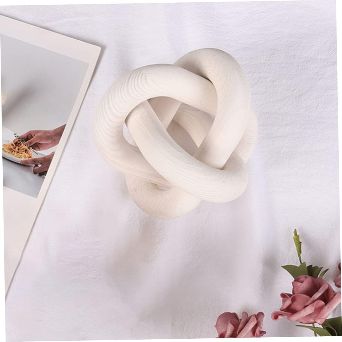 Wood Chain Link Decor 3 Link Wood Knot Decor Carved Decorative Chain Knot / White
