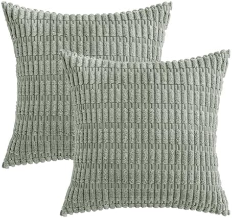 MIULEE Corduroy Decorative Throw Pillow Covers 20x20 Grey Green Pack of 2