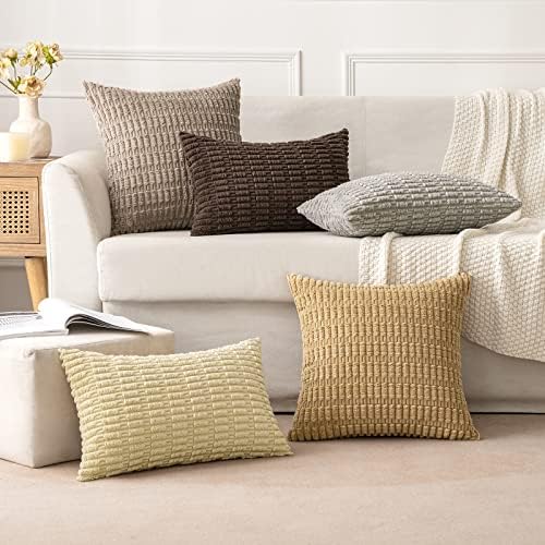 MIULEE Corduroy Decorative Throw Pillow Covers 20x20 Beige Pack of 2