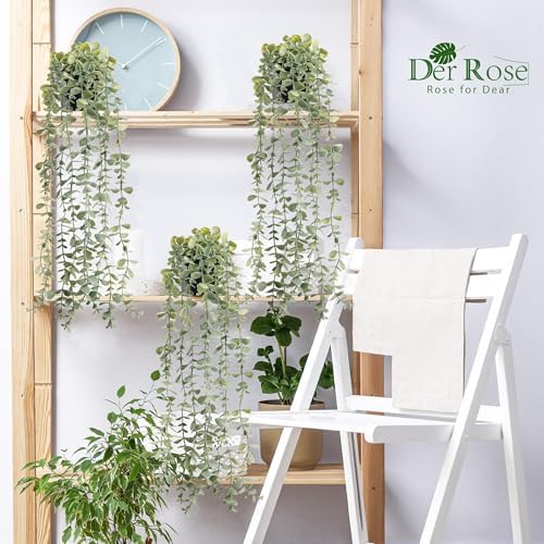 Der Rose 3Pcs Cozy Fake Eucalyptus Hanging Plants for Bathroom Wall Decor