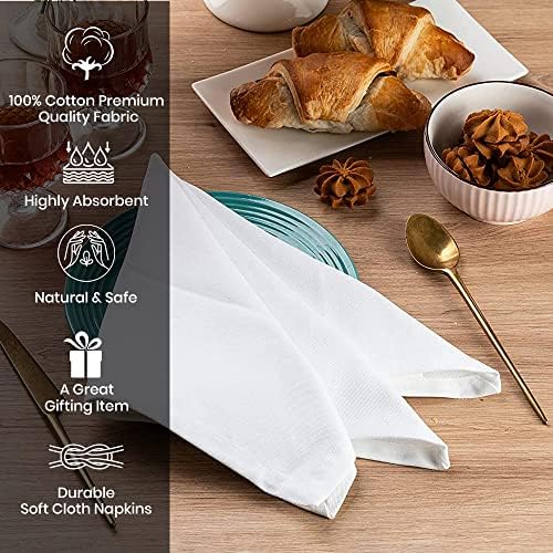 White Cloth Dinner Napkins Cotton 18x18 in Washable Napkins Cloth|Absorbent Reusable Spring Easter Basket Decor Pk of 6 Table Napkins Cocktail Party Wedding BBQ Hotel Cafe Cloth Napkins
