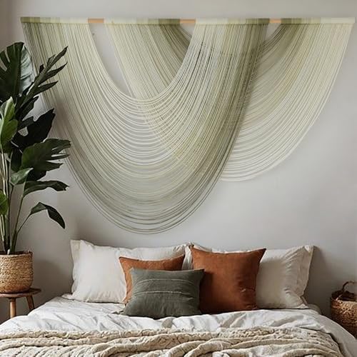Macrame Wall Hanging Boho Tapestry Dip Dyed Ombre Moss Green 57"W*39"L