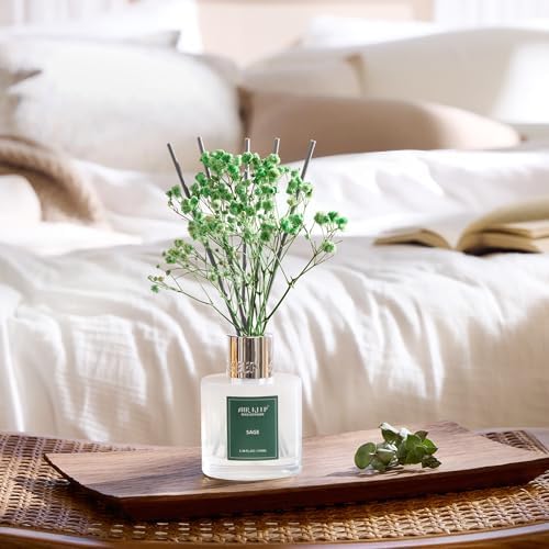 Airkeep Reed Diffuser Set, 3.38 fl oz (100 ml) - Sage Lemon Oil Diffusers with 8 Reed Sticks, Home Fragrance Reed