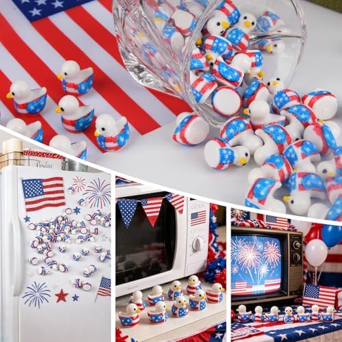 70 Pcs Patriotic Eagle Duck Figurine 4th of July Bulk Tiny Resin Duck 250th Anniversary Independence Day Miniature Ornaments for Vase Filler Jewelry Making DIY Crafts Party Gifts Decorations