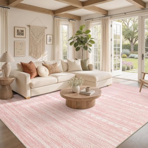 Nakagishi Boho 6x9 Area Rug Living Room Rugs Machine Washable Pink