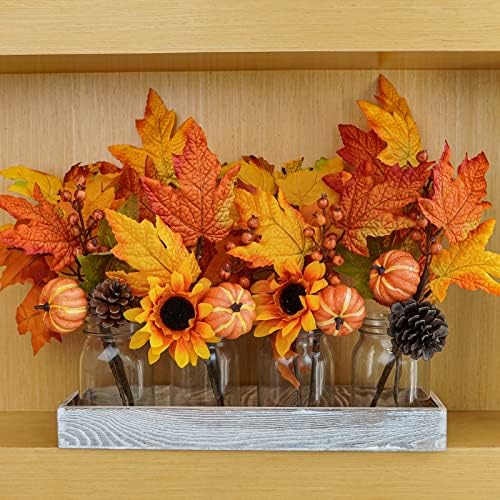 Winlyn 8 Pcs Assorted Artificial Maple Leaf Branches Faux Fall Picks and Sprays with Pumpkins Sunflower Heads Pine Cones Berries for Farmhouse Fall Thanksgiving Floral Arrangement Centerpiece Wreath