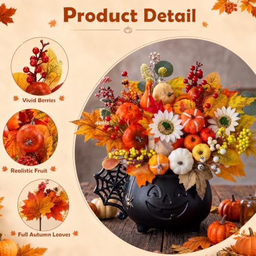 28 Pcs Fall Flower Pick, Artificial Floral Leaf Stem, 12 Inch, Maple Leaf