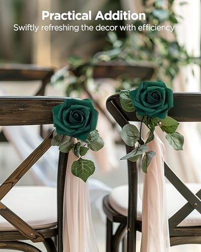 InnoGear Fake Roses 50 Pcs Hunt Green Flowers Artificial Faux Foam Floral