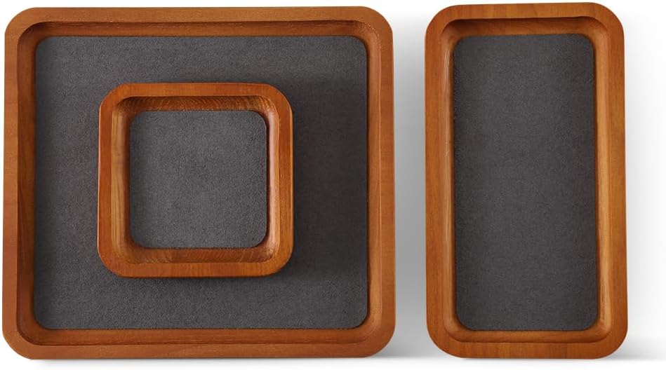 Wooden Jewelry Display Tray Rounded Rectangle Ring Showcase / Gray / Large-w 7'' x H 0.6'' x L 7.9