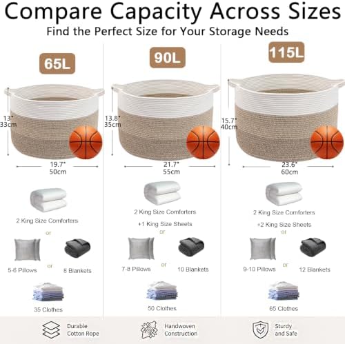 115L Extra Large Blanket Basket,Woven Rope Laundry Basket-Mix Brown