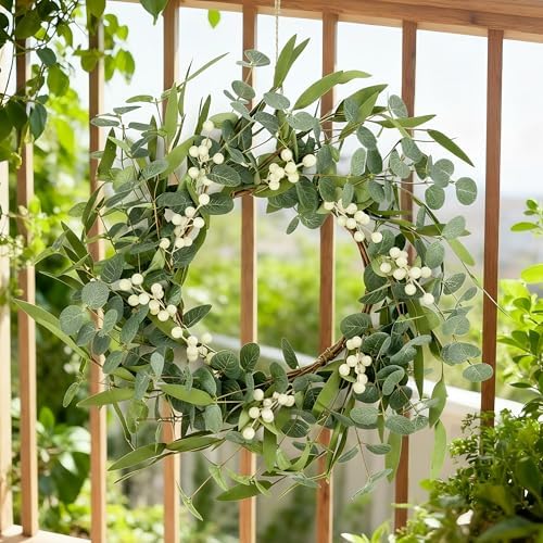 Pinkpum 20'' Eucalyptus Wreath for Front Door Green Decor for Home Farmhouse Wall Spring Summer Fall Outdoor Indoor