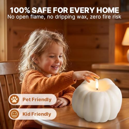 Eywamage White Pumpkin Flameless Candle with Remote, Fall Decorations