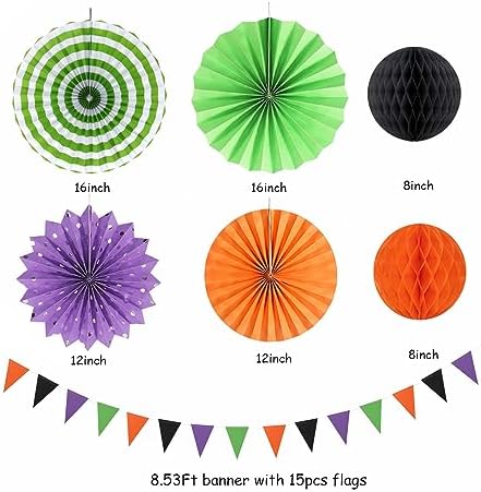 Black Purple Orange-Green Halloween Party-Decorations - 20pcs Paper Lanterns Fans,Tissue Pom Poms,Honeycomb Balls,Hotel Transylvania Hocus Pocus Birthday Baby Bridal Shower Wedding Decor Burgleda
