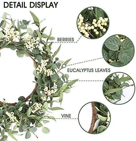 Pinkpum 20'' Eucalyptus Wreath for Front Door Porch Decor, Spring Summer
