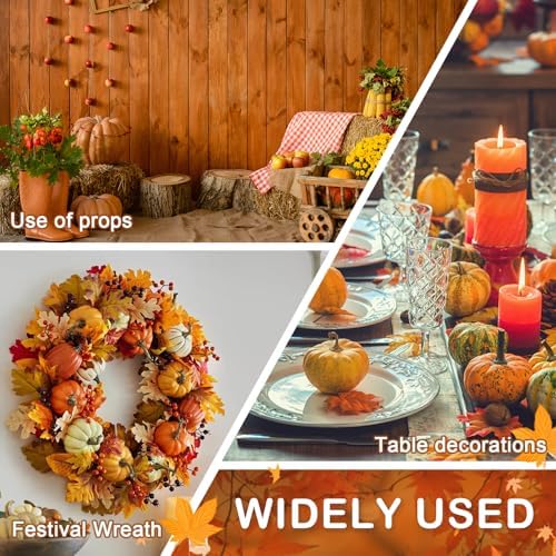 Folmywy 24 Pcs Faux Velvet Pumpkins Small Artificial Fall Harvest Pumpkin