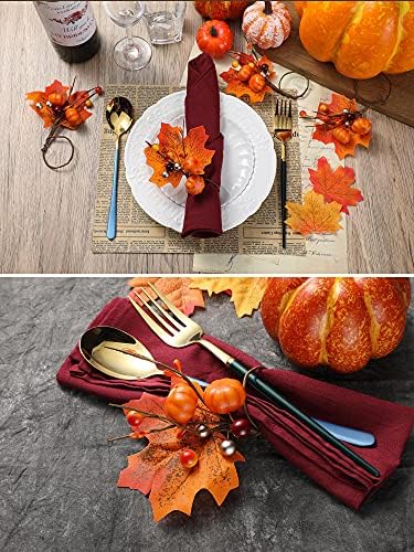 Patelai 12 Pcs Fall Napkin Rings Maple Leaf Pumpkin Napkin Holder