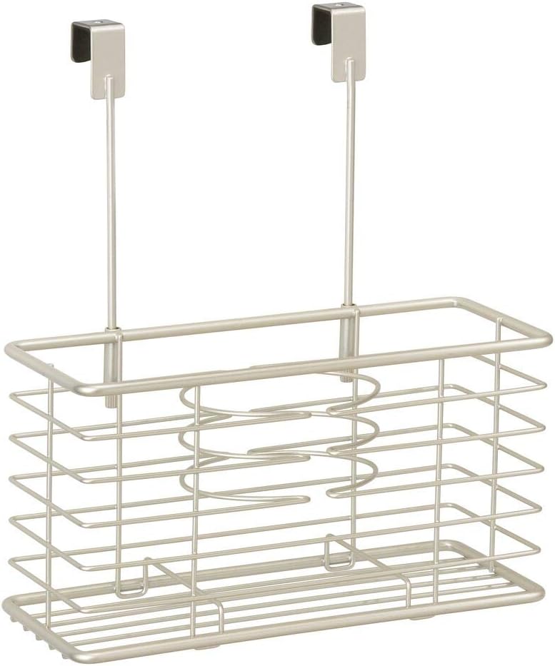 mDesign Steel Over Cabinet/Door Hair Dryer Holder Storage, Hair Styling Tool Organizer Basket for Bathroom - Blow