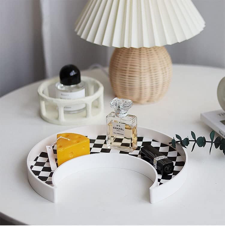 Decorative Organizer for Makeup / White Moon Checkered