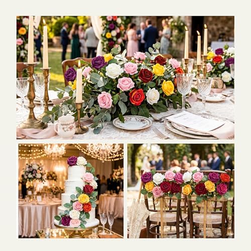 Auihiay 60PCS Artificial Roses, Mix Color Tinted Roses