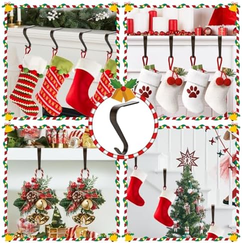 Christmas Stocking Holders for Mantle Set 4, Non-Slip Fireplace Hooks