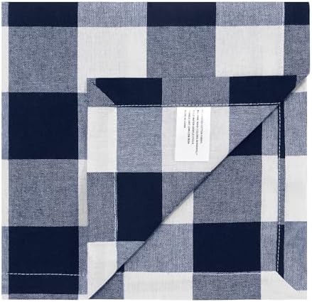 Cotton Blend Buffalo Plaid Table Napkins (Set of 4), 20 x 20 Inch Washable Dinner Napkins, Checks Cloth Napkins for Restaurant, Wedding, Holiday, Farmhouse, Navy and White