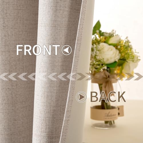 MIULEE 100% Blackout Linen Curtains for Bedroom 52x95 Inches Natural Beige