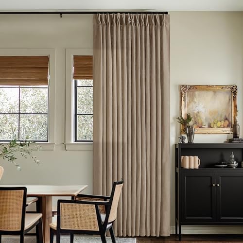 Farmhouse 80 Inch Brown Tan Pinch Pleated Linen Semi Sheer Curtains 2 Panel