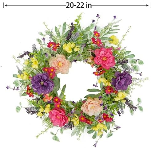 WreathDream Artificial Spring Summer Wreath Peony Wreaths for Front Door with Olive Leaf,Eucalyptus Leaf,Daisy,Lavender for Indoor Outdoor Wall Festival Home Farmhouse Wedding Decor