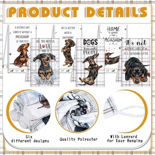 Redbaker 6 Pcs Dachshund Kitchen Towels Funny Dishcloth