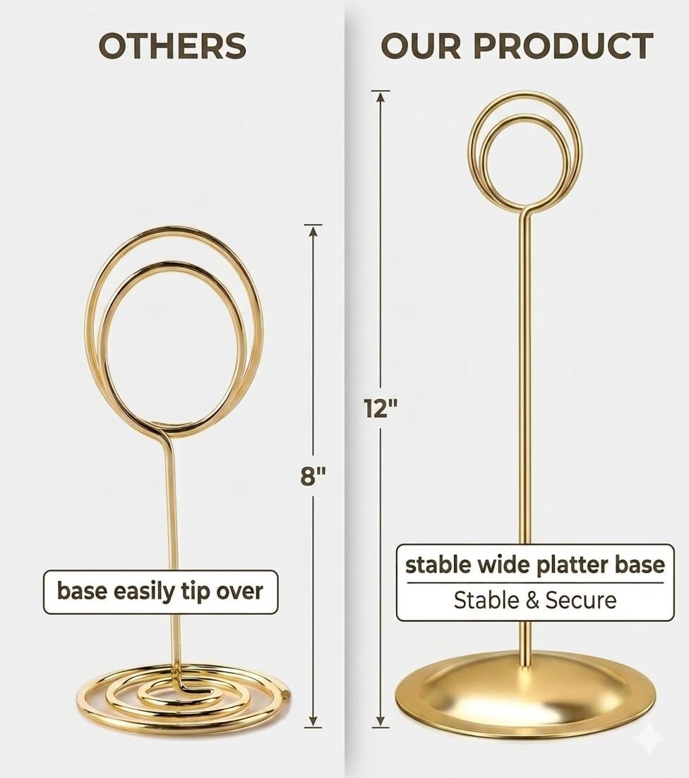 HOHIYA 12 Pack 12" Gold Table Number Holders for Weddings & Events | Elegant gold stands display table numbers, menus