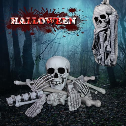 28 Pieces Skeleton Bones with Skull Bag of Plastic Bones Scary Groundbreakers for Halloween Yard Lawn Decoration (Gray)
