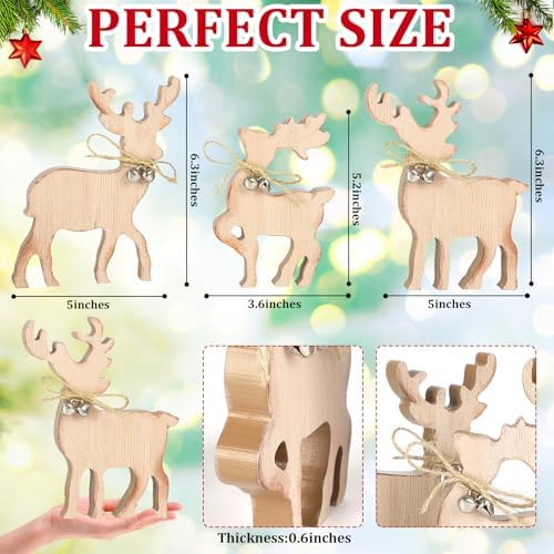 COCHIE Cute Christmas Tiered Tray Decor Indoor, Wooden Reindeer Christmas Tabletop Decorations and Xmas Tree Centerpiece, Reindeer Sign Standing Elk Decor for Home Party Decorations (Brown)