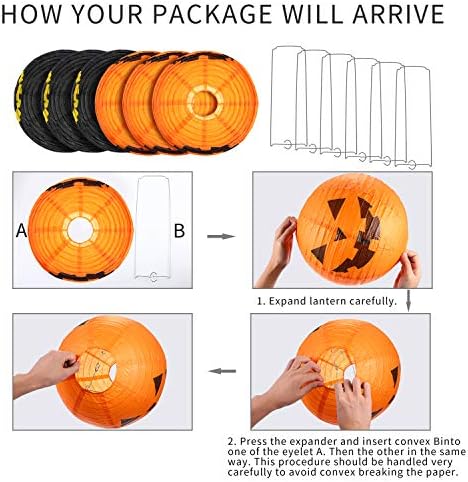 Blulu 6 Pieces Halloween Hanging Paper Lanterns Set, Halloween Pumpkin Paper Jack-O'-Lantern for Halloween Spooky Home Party Decoration, 11.8 x 11 Inch