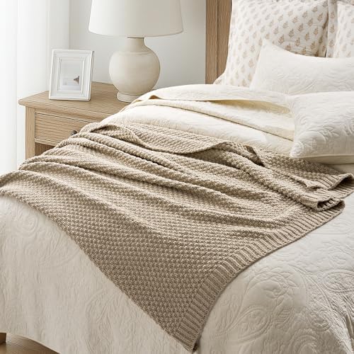 EVERGRACEHOME Chunky Chenille Knit Throw Blanket, 50 x 60, Sand Dune