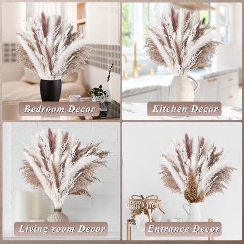 85PCS White Dried Pampas Grass Bouquet, Boho Home Decor Flowers