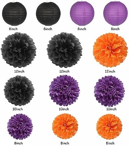 Black Orange Purple Halloween Party-Decorations - 20pcs Paper Lanterns Fans,Tissue Pom Poms,Honeycomb Balls, Birthday Baby Bridal Shower Graduation Wedding Hotel Transylvania Decor Burgleda