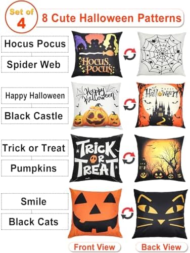 multiwins Halloween Pillow Covers 16x16 4Pcs Double-Sided with 8 Patterns