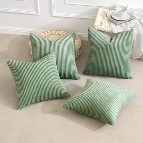 MIULEE Soft Corduroy Decorative Throw Pillow Covers Sage Green 18x18