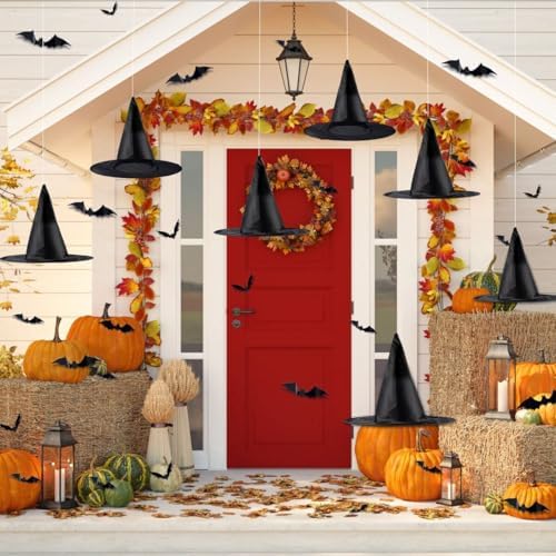 XIMISHOP 12pack Halloween Witch Hats Decortions with 3D Bats Wall Decor