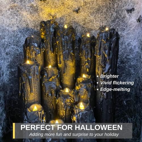 Homemory 24Pack Halloween Black Dripping Flameless LED Candles,1.58"x 1.2"