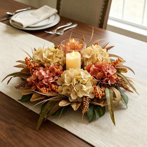 26 Inch Fall Hydrangea Wreath for Front Door, Thanksgiving Harvest Decor