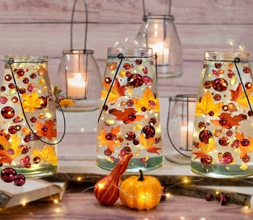 50 Floating Fall Leaves, Pumpkins, Sunflowers, and Pearls, Large Sizes