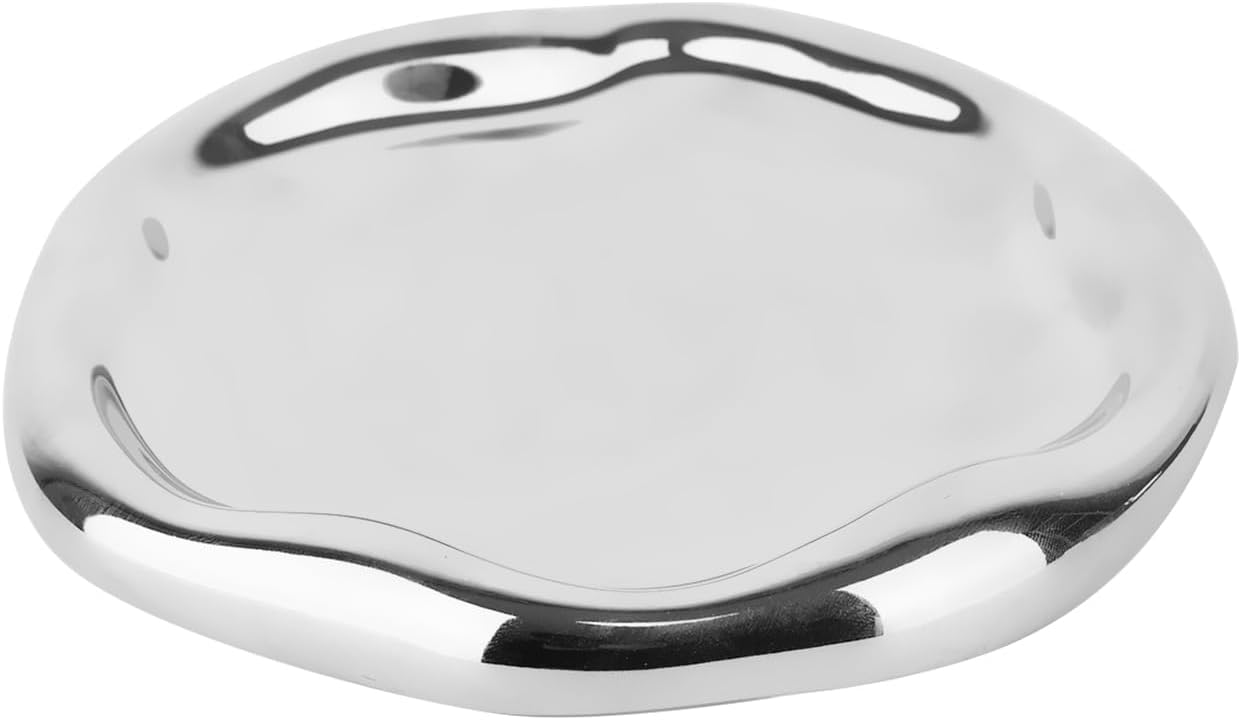 Tray Decorative Vanity Tray Bathroom Tray Jewelry Dish Ceramic Round Plate Holder / Silver / 7.5