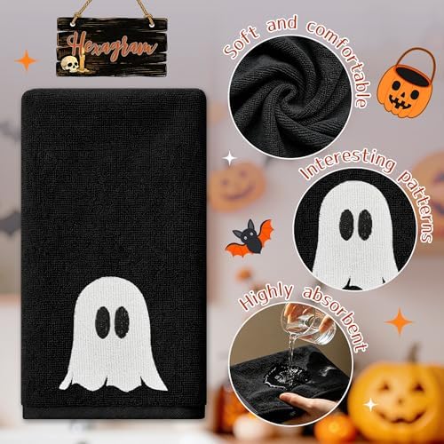 Hexagram Halloween Hand Towels, Embroidered Towel, Halloween Bathroom Decor